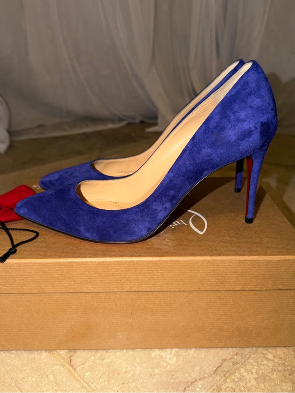 Christian Louboutin Pigalle Follies 85mm 37.5 Blue Suede + Box & Extra Heel Taps - Picture 5 of 16